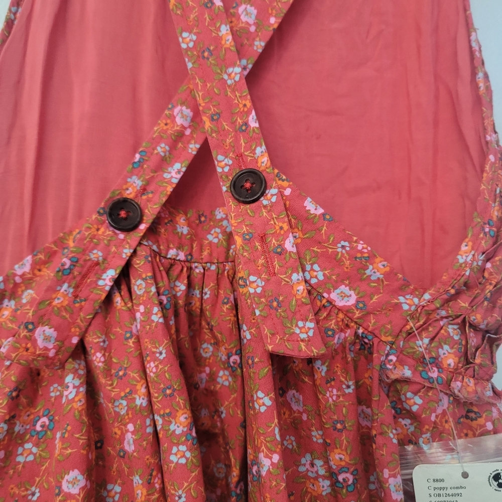 Free People Floral Print Petunia Poppy Combo Texture Piecing Front Scoop Crissc - Picture 9 of 16